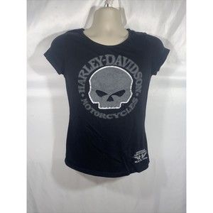 Harley Davidson Women’s Medium Short Sleeve Skull And Wings Embroidered Logo
